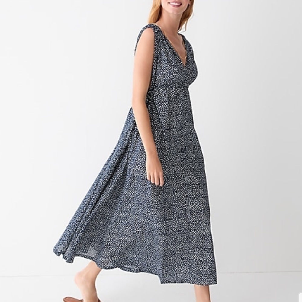 J crew side tie beach dress navy blue polka dots